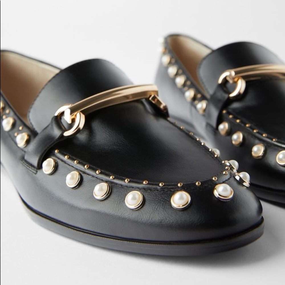 Zara Pearl & Studs Loafers